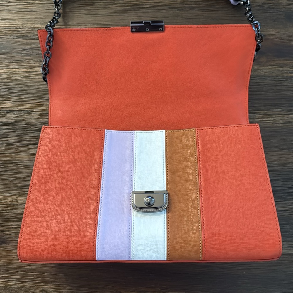 Longchamp Le Pliage Heritage Orange Colorblock Leather Shoulder Bag - Picture 10 of 16